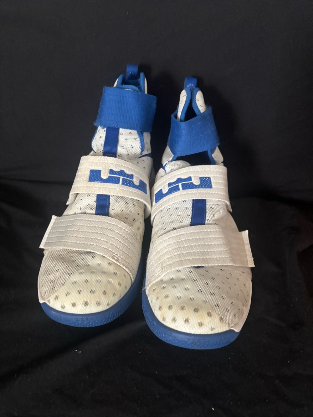 LeBron Soldiers High-Top Athletic Shoes in White and Royal Blue